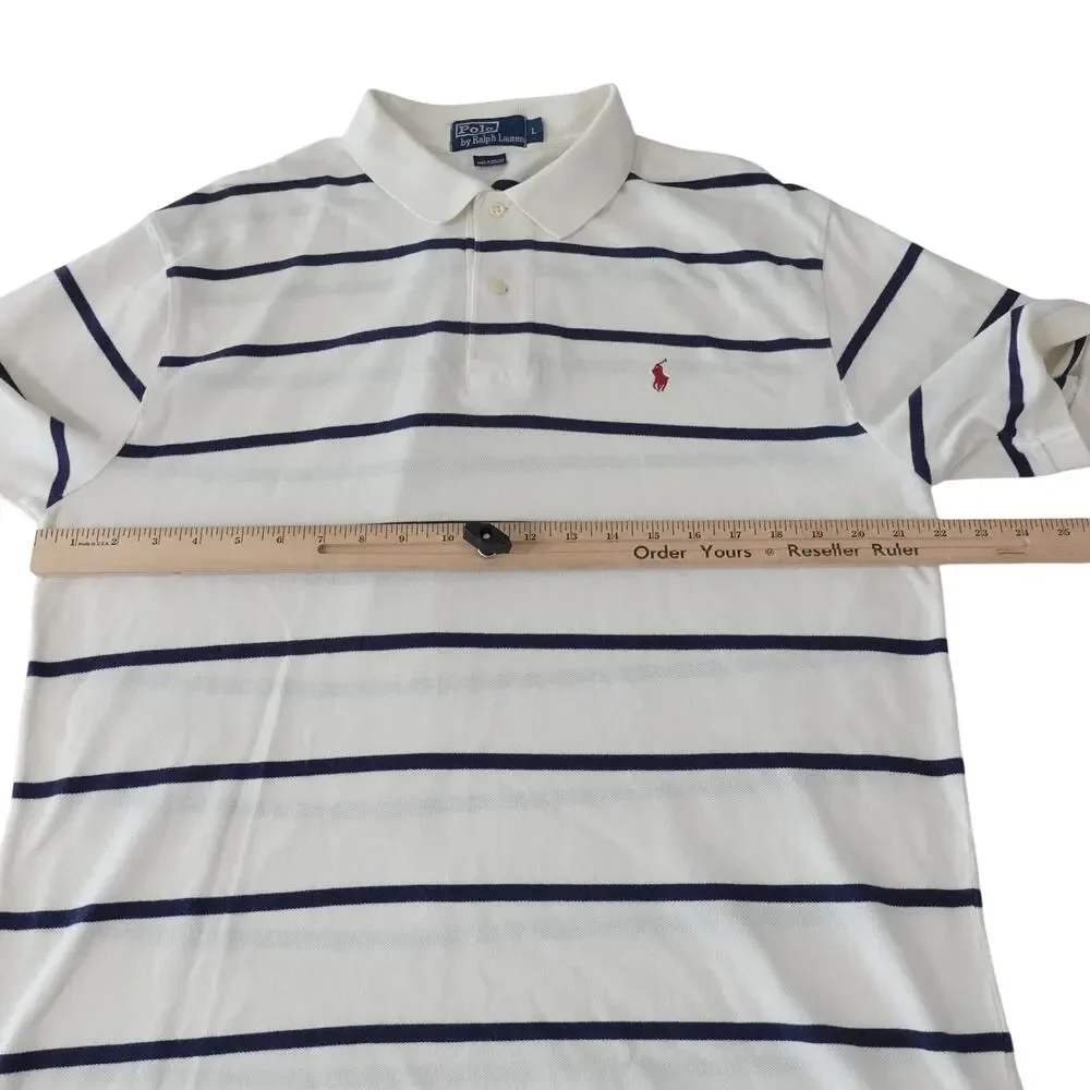 Ralph Lauren Vintage Y2K Cream Striped Golf Polo Shirt Men's Large